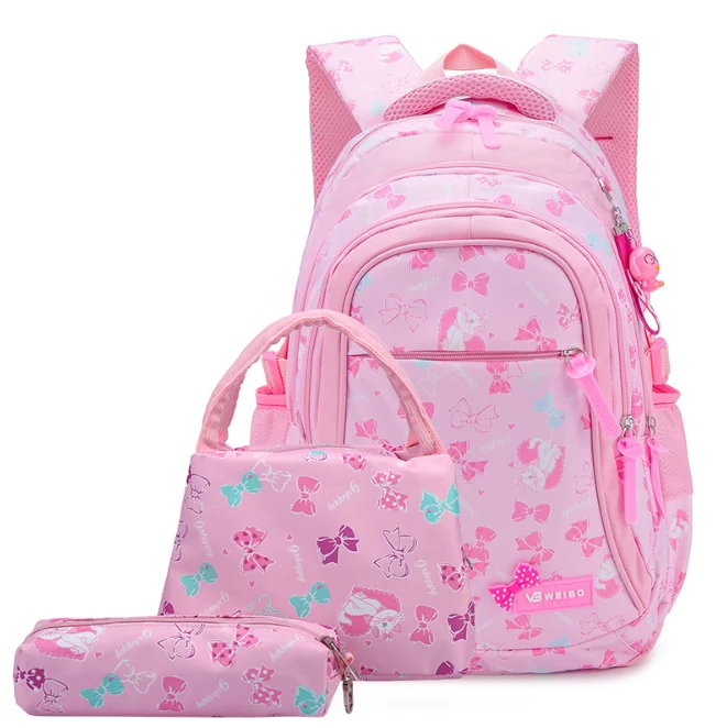 2019 Primary and Secondary School Schoolbag Waterproof Backpack Sweet Print Three-piece