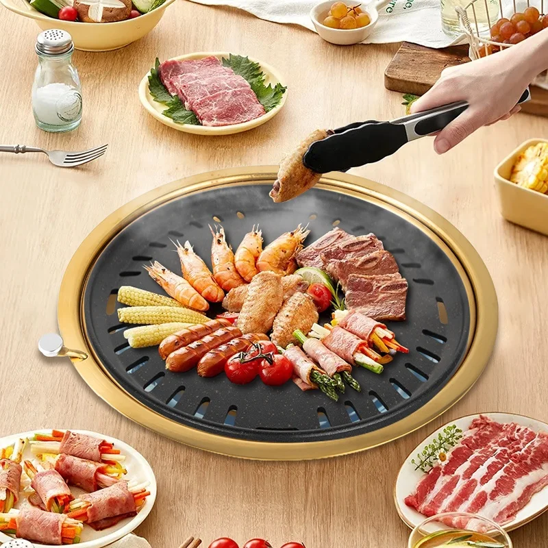 Korean Titanium Gold Charcoal Grill Commercial Indoor Smokeless Barbecue Oven Thickened Stainless Steel Non-Stick Pan