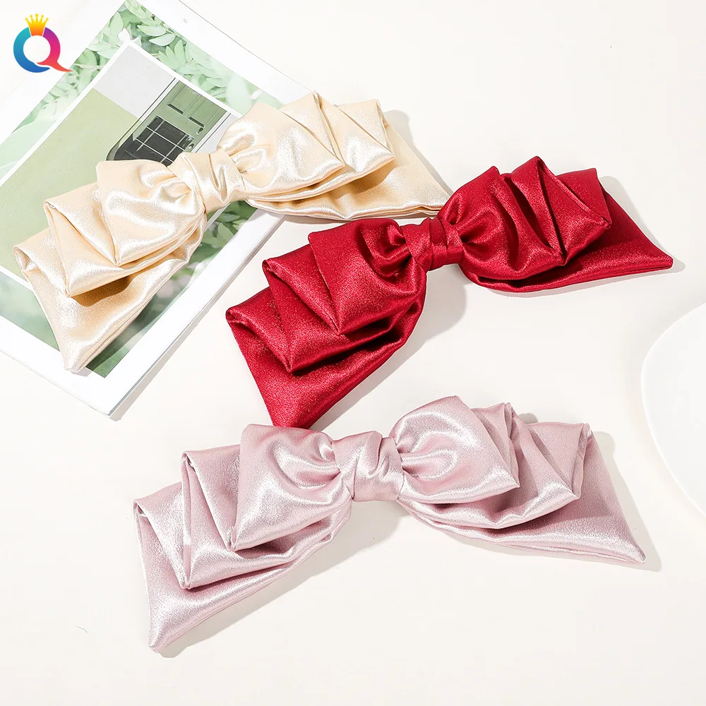 QIYUE Oversized Fabric Bowknot Spring Clip Satin Hair Clip High-end Sweet Hair Clip Hair Accessories