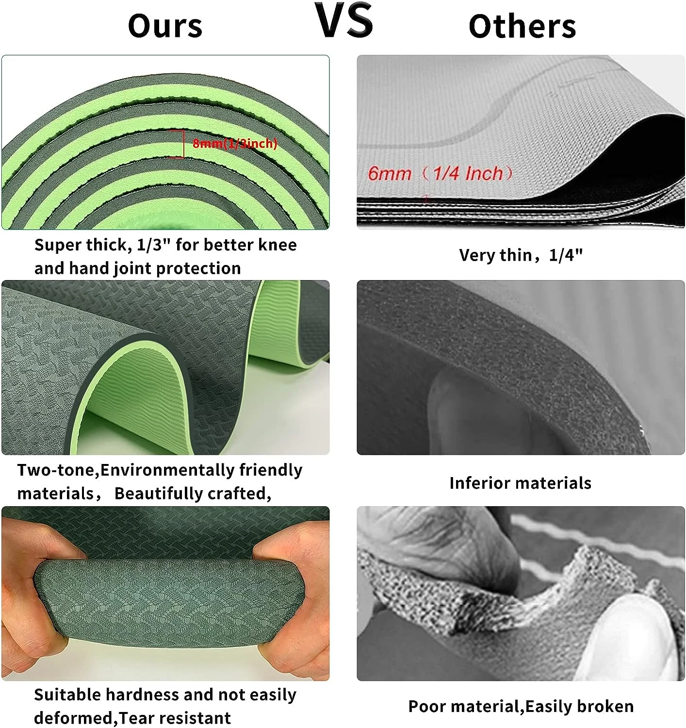 Custom Printed Thick 8mm TPE Non-slip High Density Eco-Friendly Pilates Yoga Exercise Mat