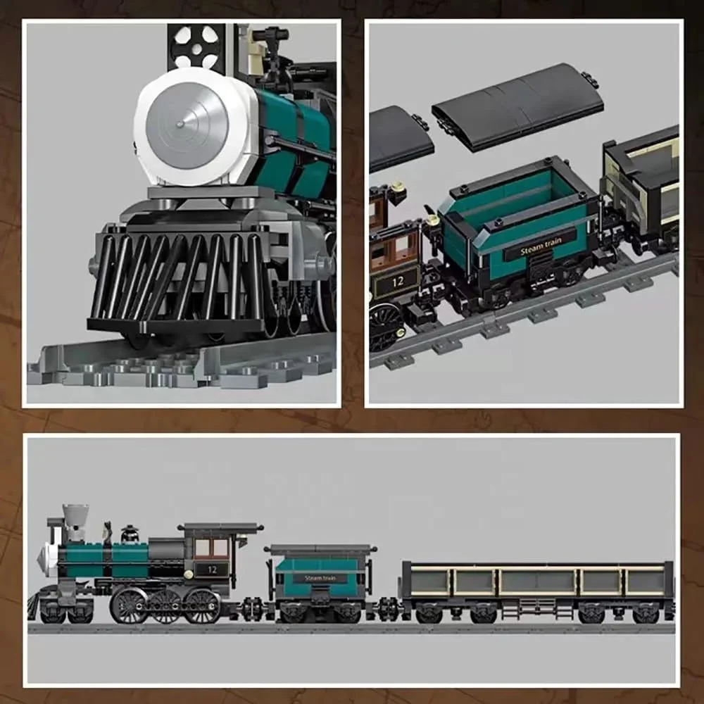 560pcs classic steam train building blocks sets DIY construction train model assembling rail trains puzzle bricks toy for kids