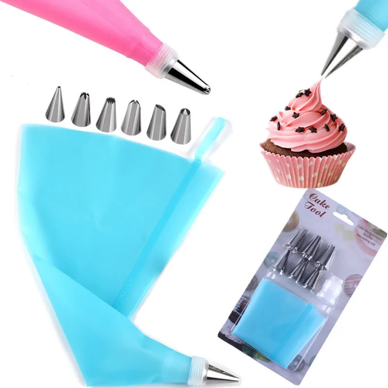 Icing Piping Set with 6 Stainless Steel Nozzles Cake Decorating Cupcake Piping Pastry Tips