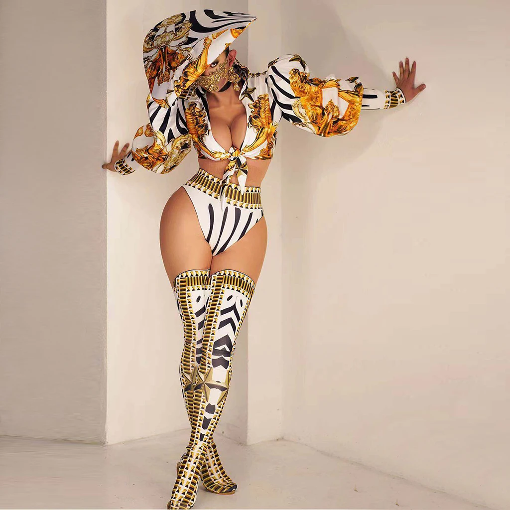 Vintage V Neck Top Shorts Outfits Sets Photoshoot Drag Queen Exotic Dancer Clothes Performance Wear Women Club Party Costume