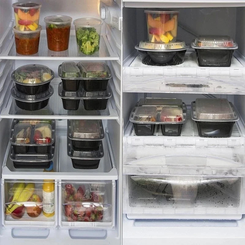 Takeaway Microwavable Plastic Disposable 3 Compartment Bento Food Storage Lunch Boxes / Meal Prep Containers