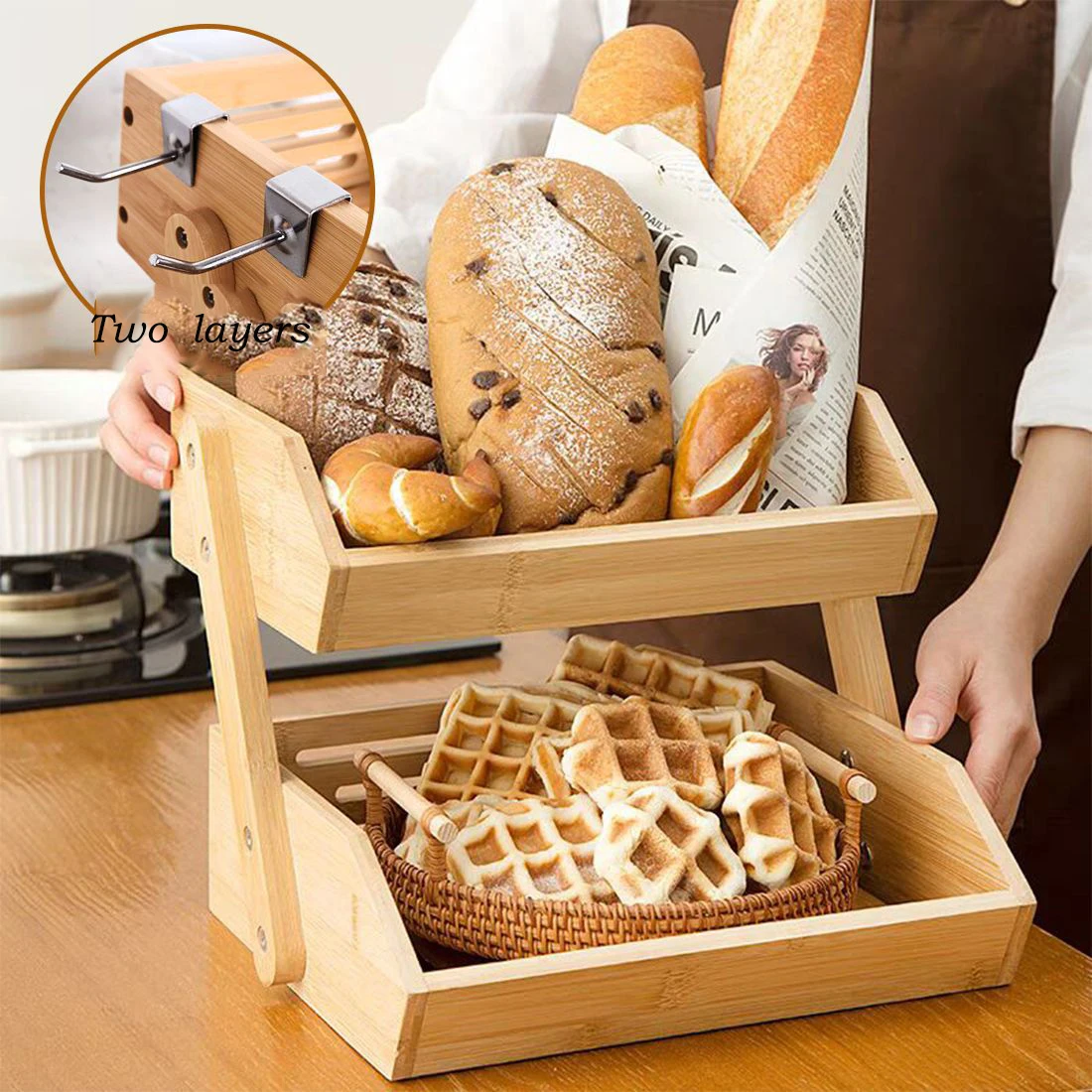 Wooden Commodity Display Rack Vegetable Vending Rack Two layers Three layers  Bamboo Ladder Storage Rack