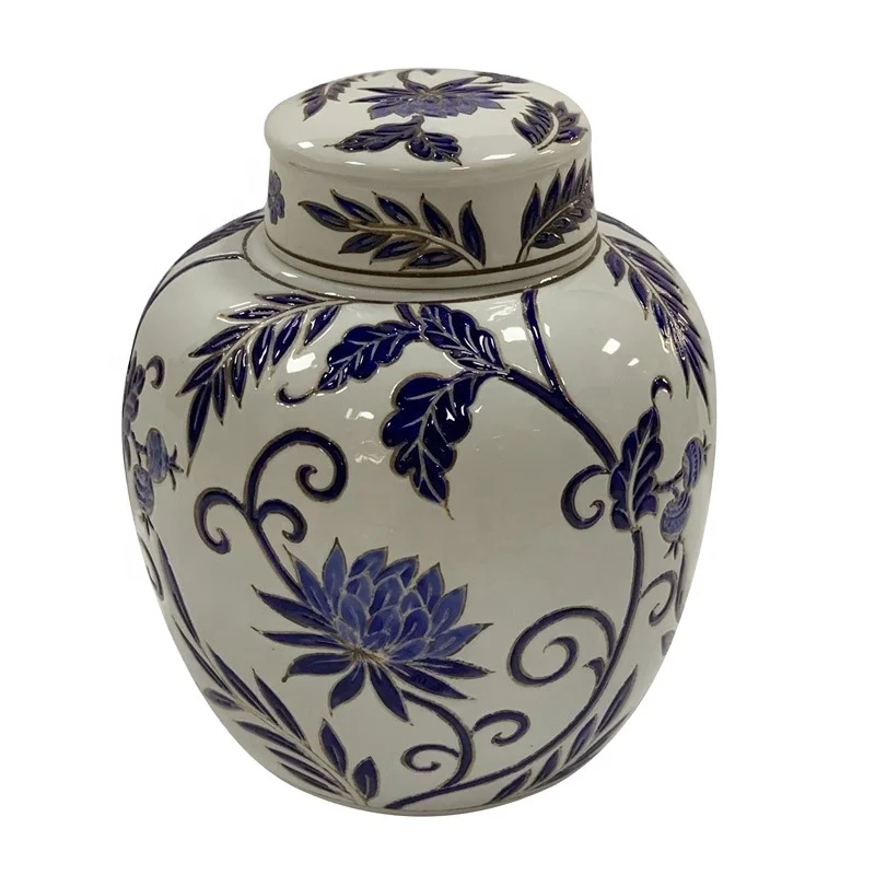 RZKA202159  Simple Premium Feeling Blue Flower Jar Home Decor Gift Ceramic Pot