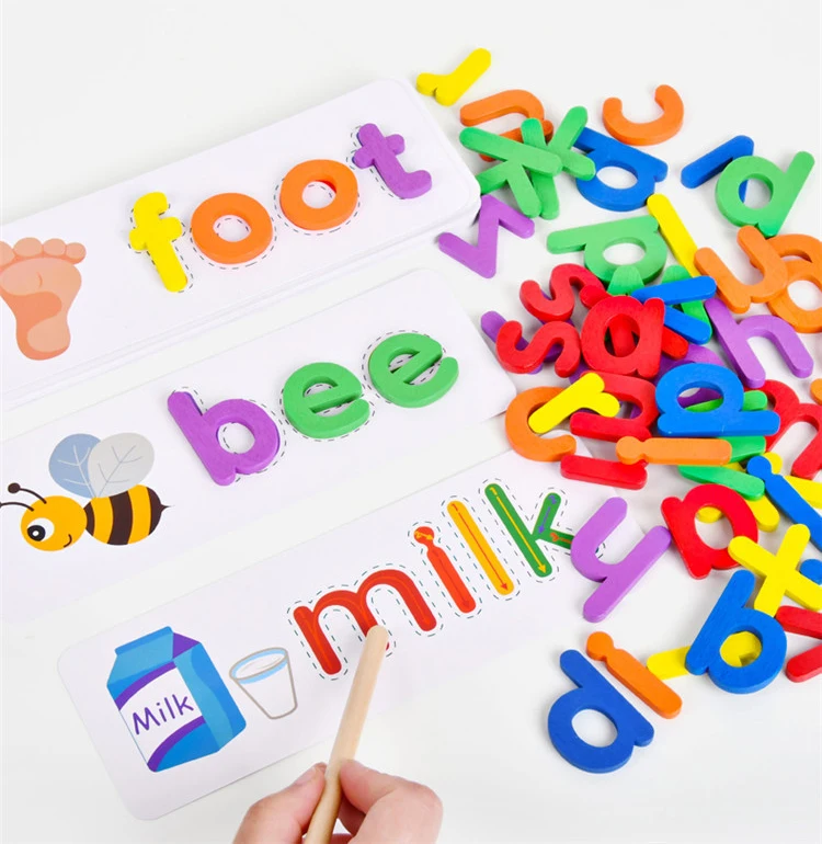 Kids Wood Spelling Alphabet Words Puzzle Game Preschool Learning Montessori Early Educational Wooden Toys For Children Learning