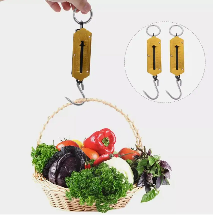 Spring Balance Hanging Hook Handheld Metal Weighing Force Scale Kilo & LBS 50KG