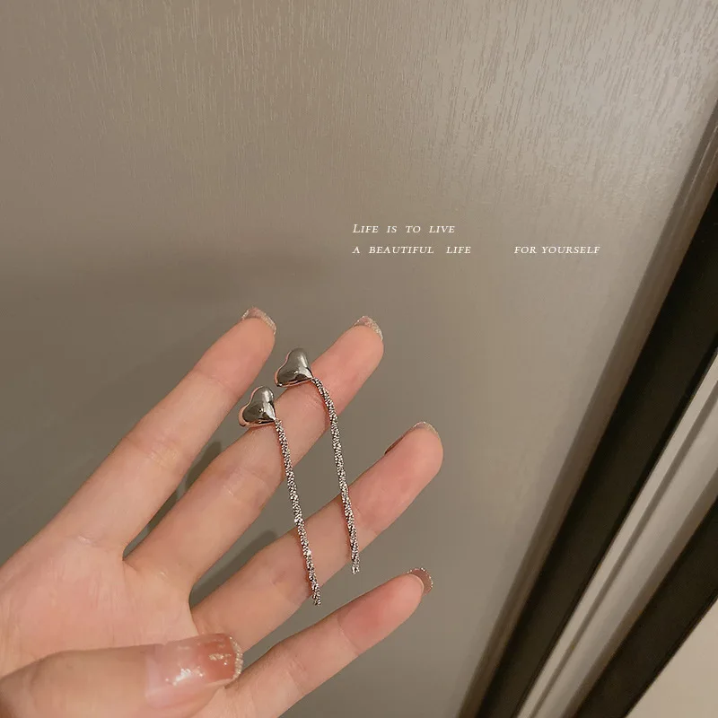 Jewelry 925 silver needle glossy love water sparkling Tassel Earrings Korean indifference