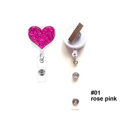 Sparkle Bling Plastic Medical Glitter Retractable Nursing Heart Badge Reel