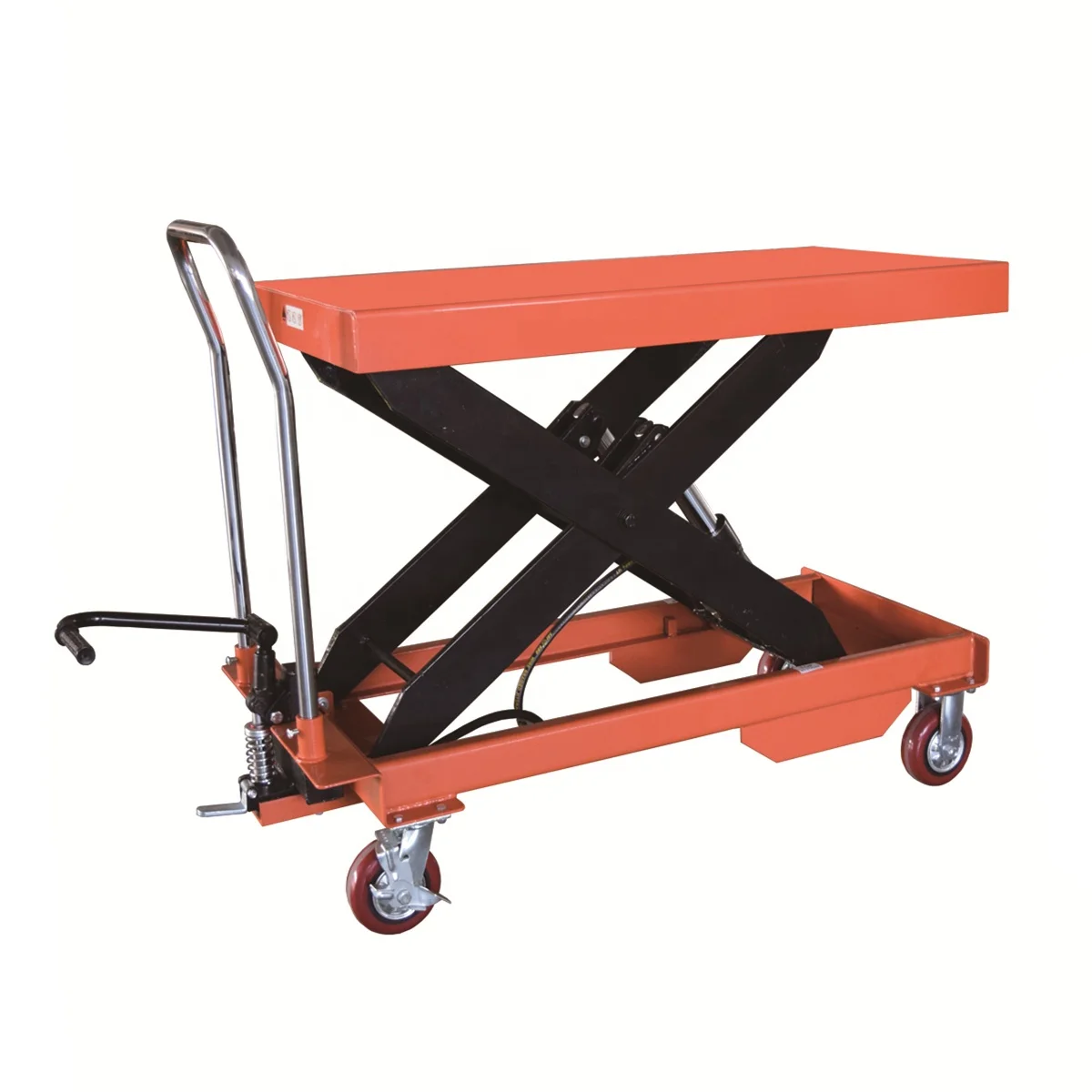 1 ton Double scissors lift table Manual scissor lift trolley portable lifter PTD1000
