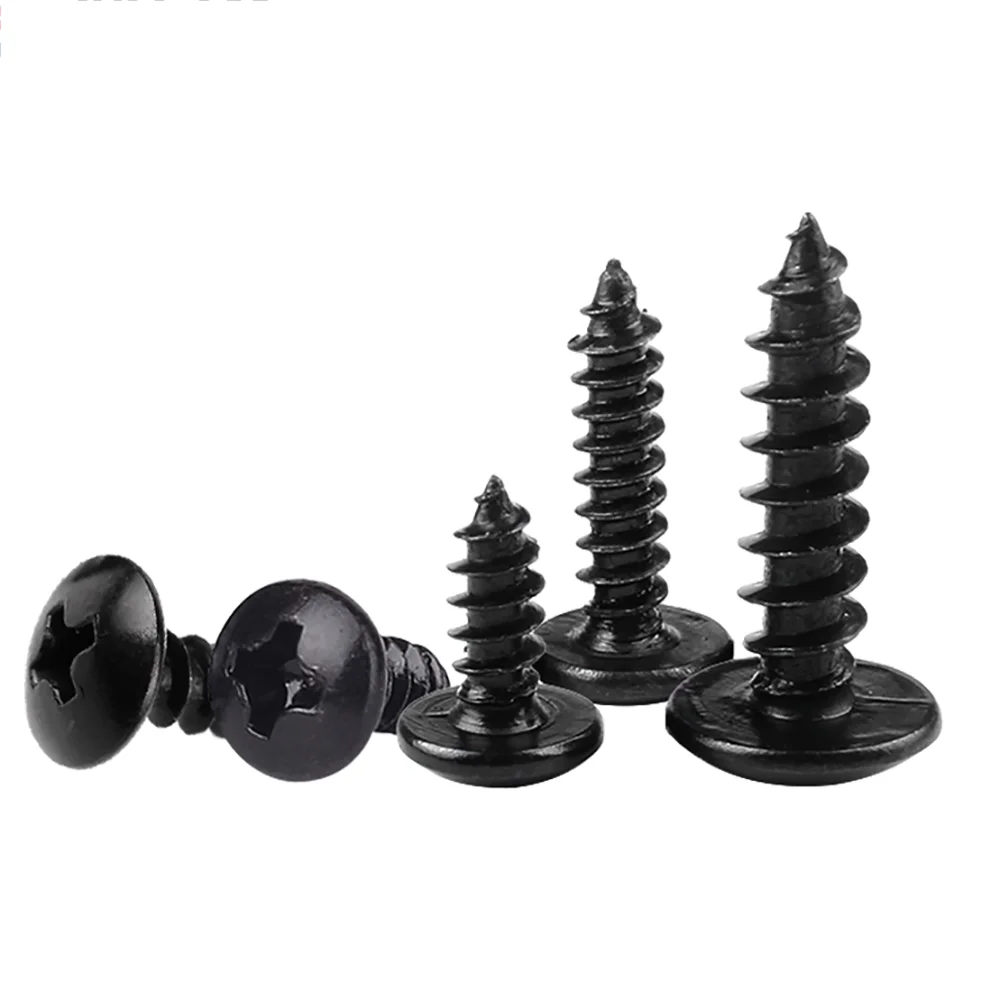 M3 M4 M5 M6 Black Steel Phillips Truss Head Screw Cross Recessed Mushroom Head Self Tapping Screws For Furniture Hardware DIY