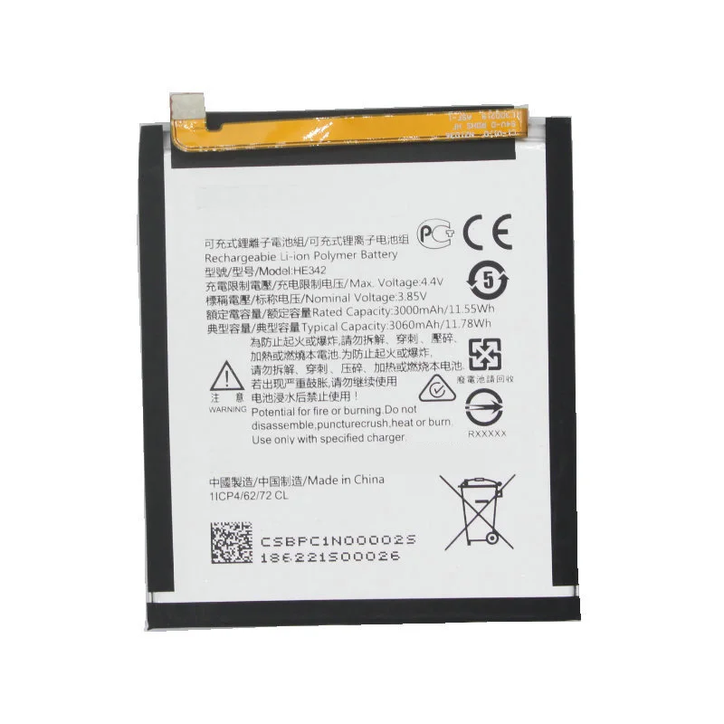 3.8V 3000mAh HE342 Battery For Nokia X6 2018 6.1 Plus TA 1099 X5 TA 1109 5.1 Plus