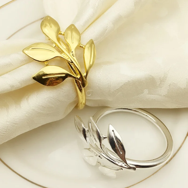 Gold Plating Metal Leaf Napkin Rings Stocked Leaves flower Napkin Holder for For Wedding Party home Dinners Decor