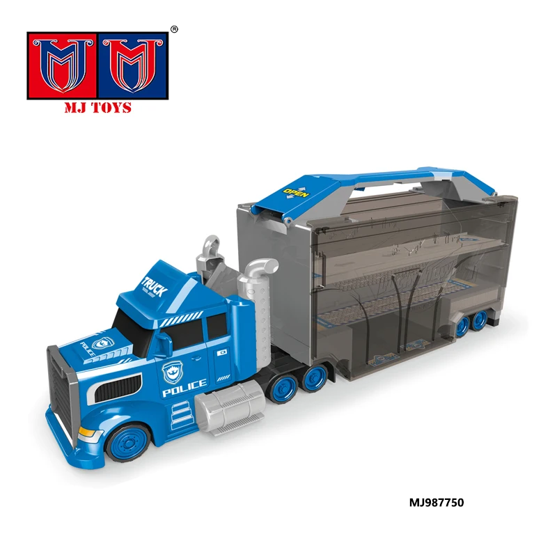 Portable Double-Door Police Container Storage Ejection Alloy Carrier Truck Transport Slot Toy Launchers Die Cast Metal Race Cars