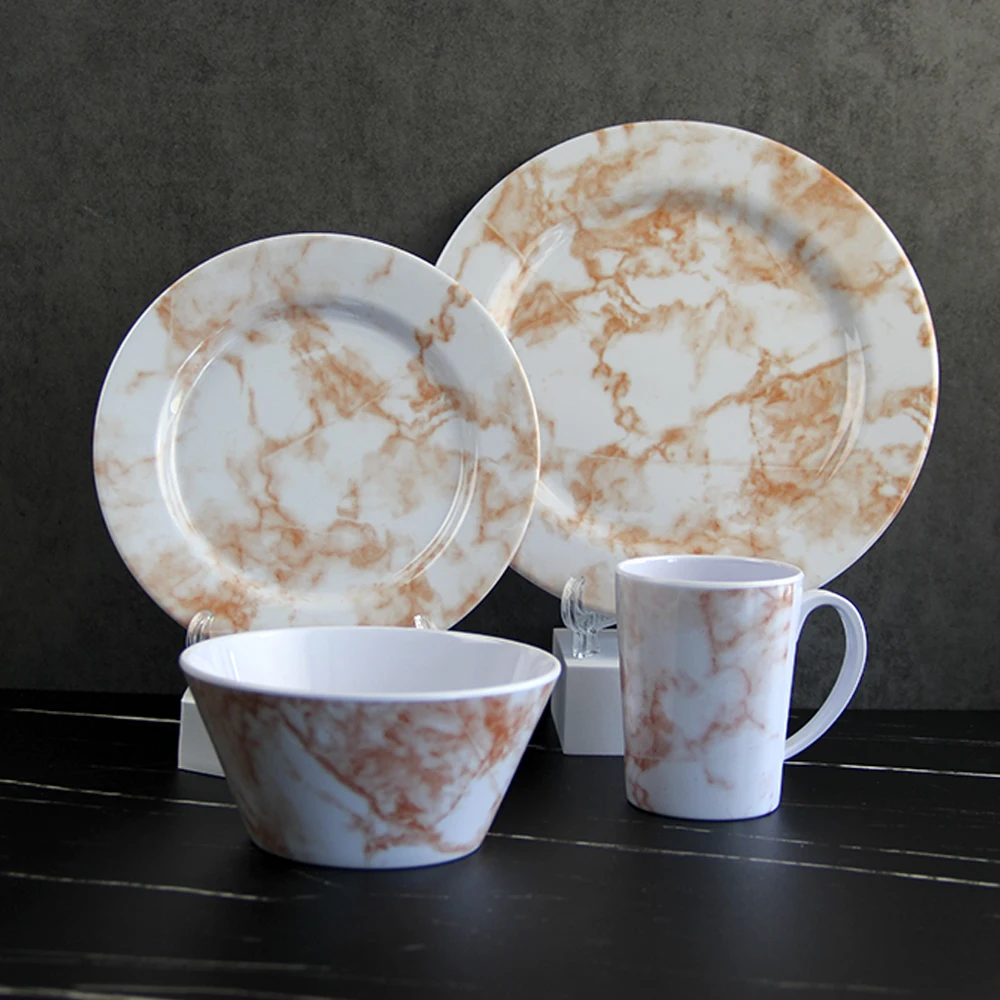 SEBEST Factory juego de vajilla de melamina 4PCS Wholesale Marble Design Plate Bowl Dinnerware Set Melamine Tableware