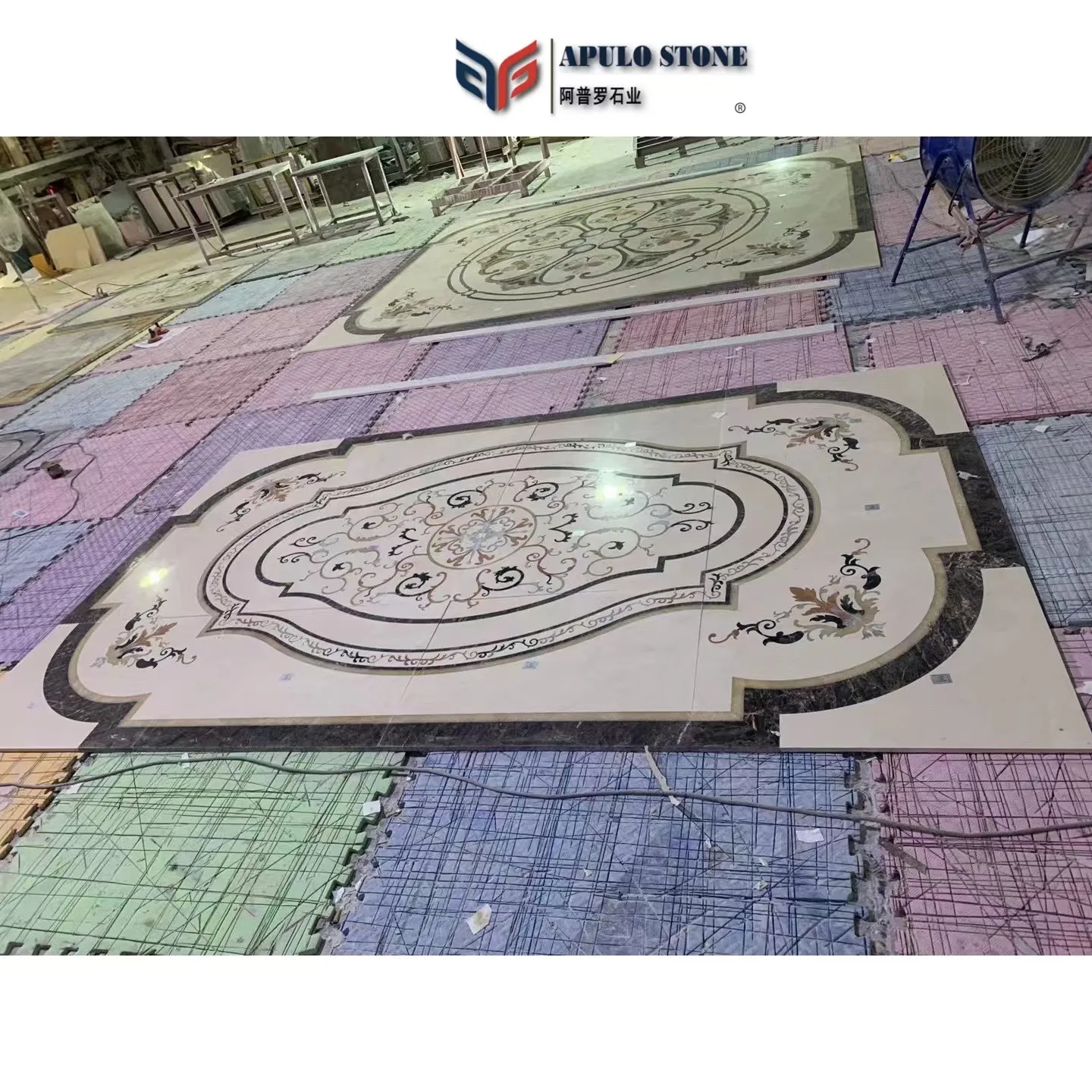 Apulostone natural stone Customize Square Villa Waterjet Marble Floor Stone Tiles Marble Water Jet Medallion