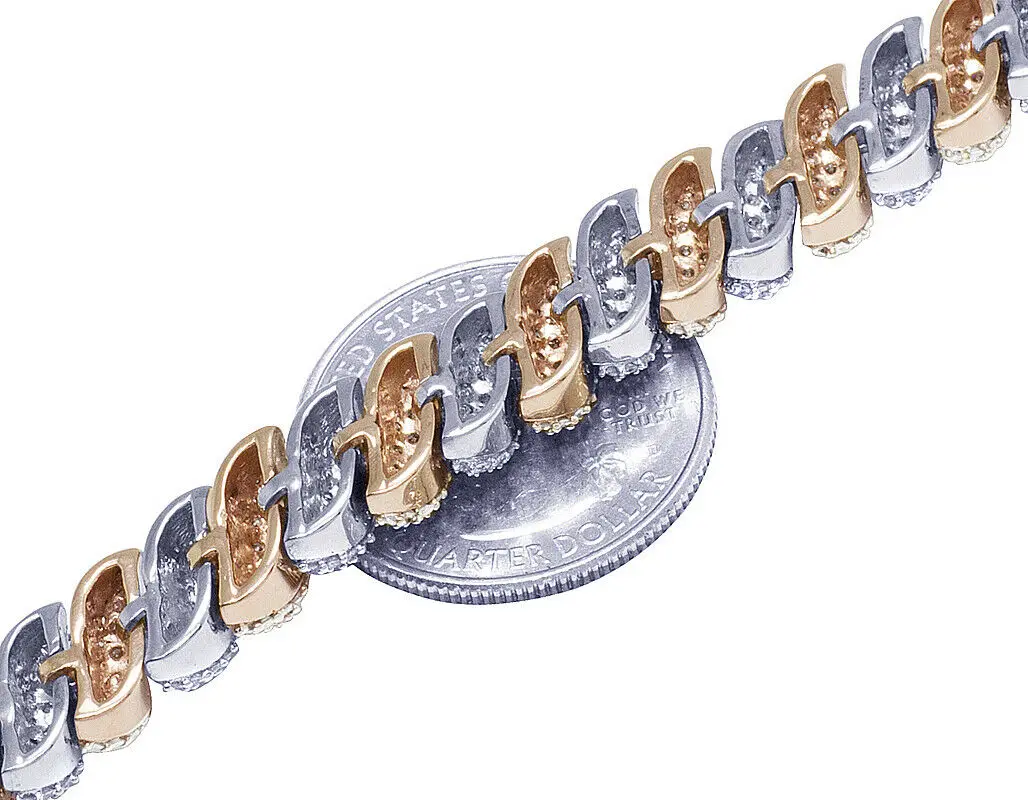 2021 new fashion silver rose gole two tone plated bling hip hop jewelry micro pave cz full diamond snake chain men bracelet