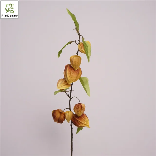 2024 New Arrival PU Poha Berry Fruits Artificial Hanging Autumn Long Branch Flower Physalis Peruviana Floral Arrangement