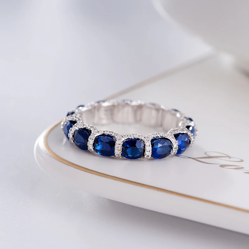 fashion jewelry China wholesale 18k gold ring designs luxury Natural Blue Sapphire and diamond ring charm jewelry for women