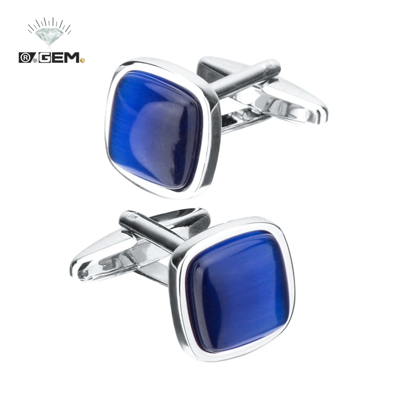 R.GEM. Wholesale Classical Cat Eye Suit Shirt Cufflinks for Men Luxury Blue Opal Cufflinks for Business Wedding