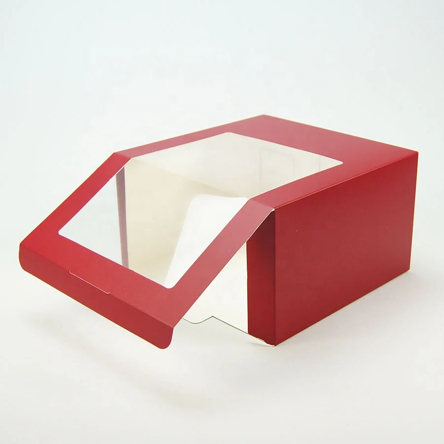 
Christmas gift box red color packaging box for hat c a p headgear paper box with clear pvc window for wholesale customize 