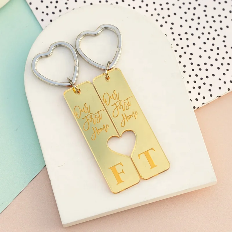 Personalised Acrylic Keyring Our First Home Ornament Gift Heart Keyring for Couples Valentines Keepsake Husband Wife Anniversary