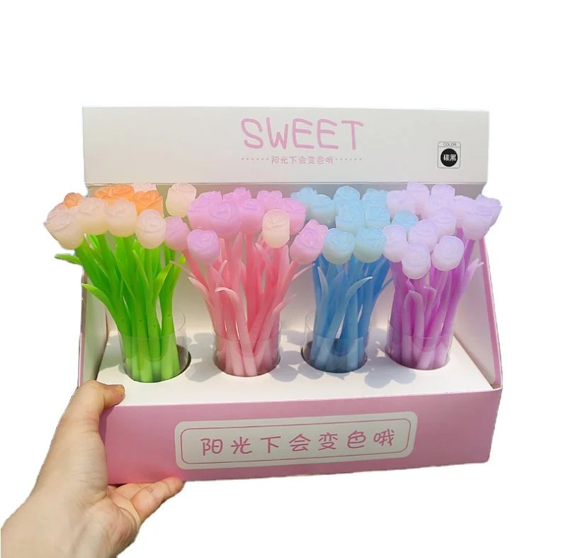 Free Sample 0.5mm Multiple Colors Color Changing Rose Shape Soft Rubber Neutral Pen Creative Gel Pen School Stationery
