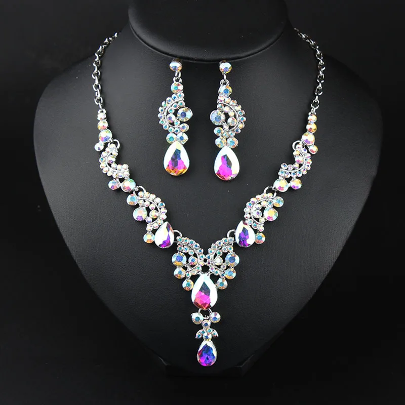 Coral Beads African Luxury Multi Color Diamond Rhinestone Gold Plated Necklace Earring Bracelet Ring 4pcs Bridal Jewelry Sets