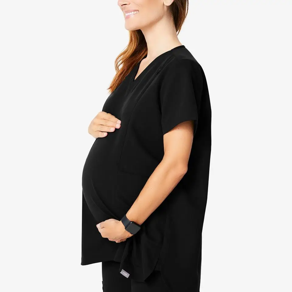 
V- neck Wholesale Black Color Skin-friendly Easy-care Women Nurse Uniform Maternity Design Scrubs 