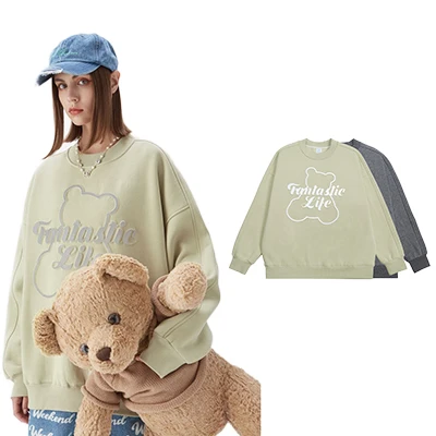 Осень 2021, новинка, пуловер оверсайз с 3D принтом и отражающим медведем, флисовый дизайнерский свитер, мужские толстовки