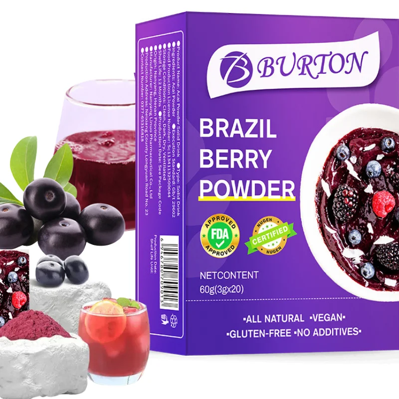 Wholesale pure Brazil Acai Berry Powder Organic freeze dried fruit Powder Antioxidant  anti age vitamin slimming tea products