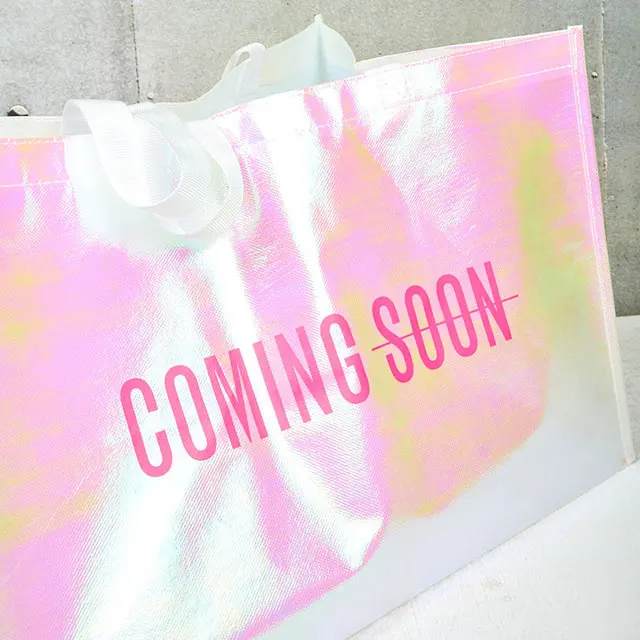 Custom Print Logo Extra Large Supermarket Grocery Tote Eco Reusable Promotional Holographic Laser Pink Iridescent Shopping Bag