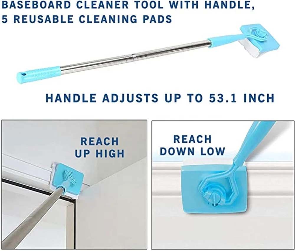 Baseboard Cleaner Tool with Handle Adjustable Baseboard Cleaning Mop Extendable Microfiber Dust Brush Cleaner