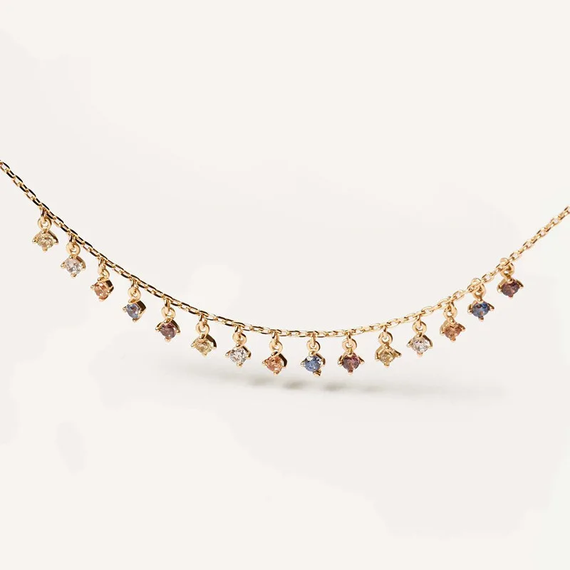 birthstone zircon & gems stone 925 sterling silver charm necklace