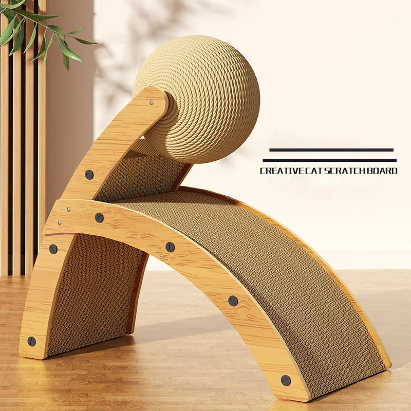 New Arrival R shaped cat scratch ball Wooden Cat Scratcher Wear-Resistant Grinding Paw Toy Scratch Board