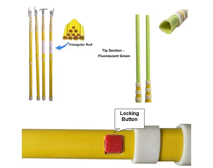Adjustable High Voltage Fiberglass Telescopic FRP Triangle Hot Stick