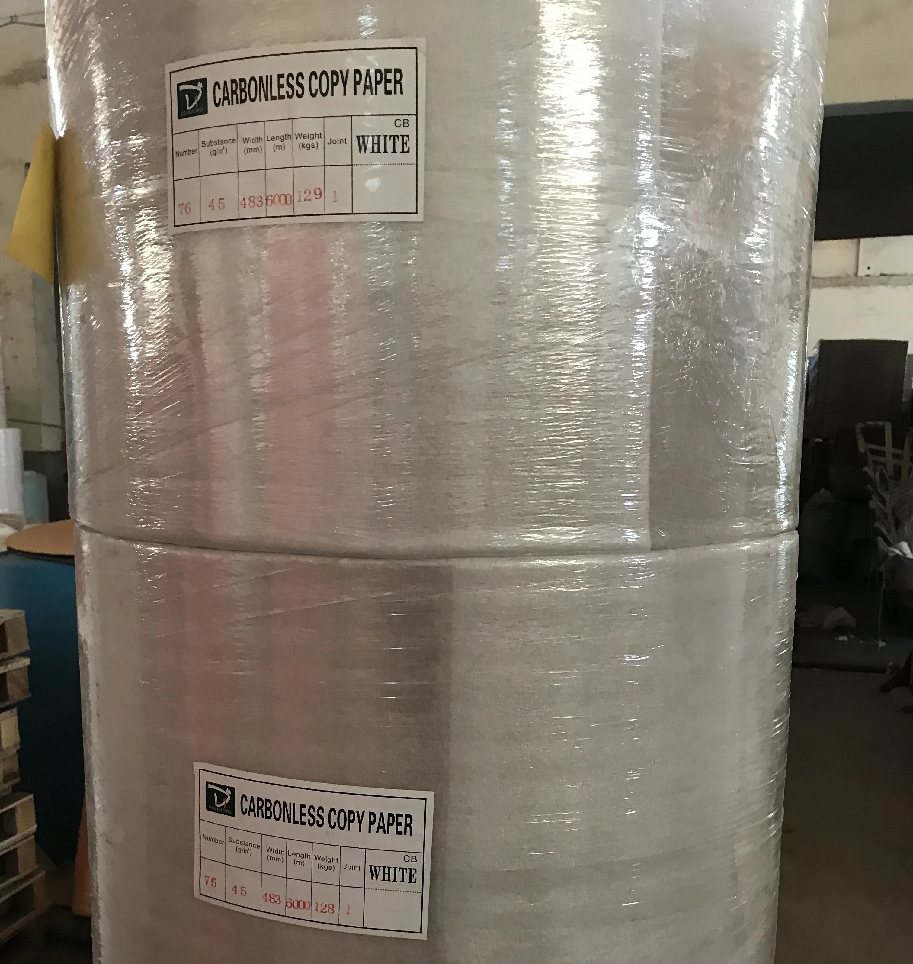 Factory Best Selling 55gsm Non Carbon Paper Mixed Wood Pulp NCR Computer Form Paper