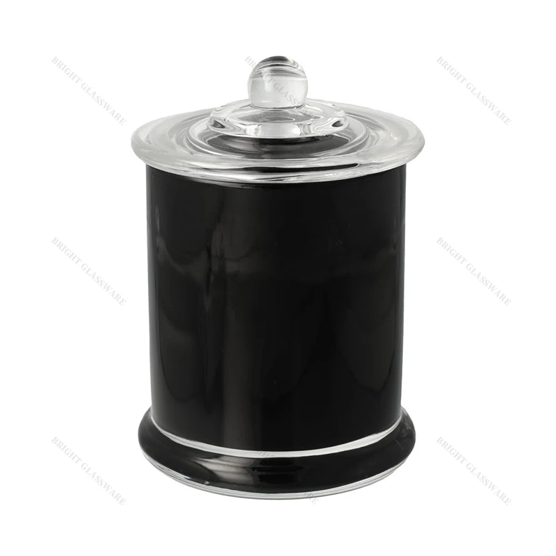 Free Sample Empty Glass Container Clear Frosted Black Danube Candle Jars Luxury Candle Jars with Knob Lids For Candle Making