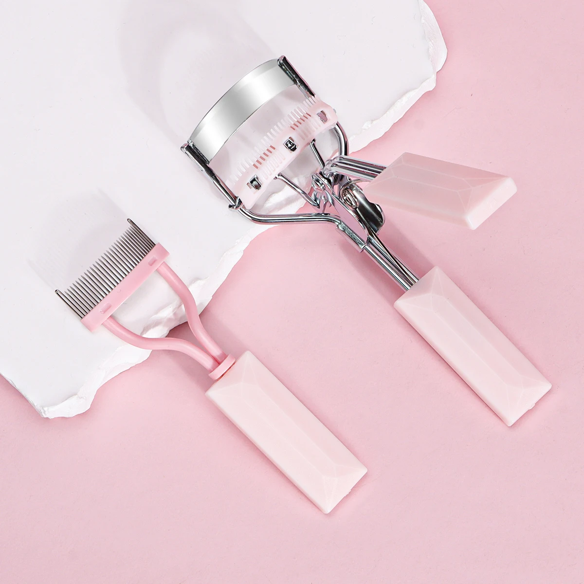 Pink Stainless Steel Eyelash Curlers Set with Comb metal eyelash comb makeup eyelash curler