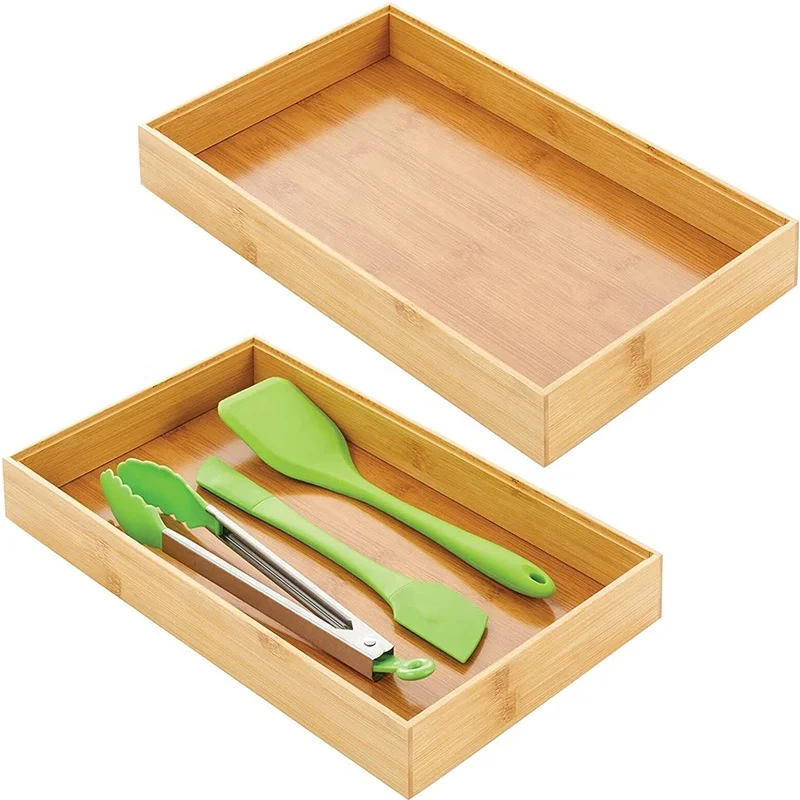 Bamboo Kitchen Cabinet Drawer Organizer Tray Bin Eco Friendly Multipurpose Use in Drawers on Counter tops Shelve