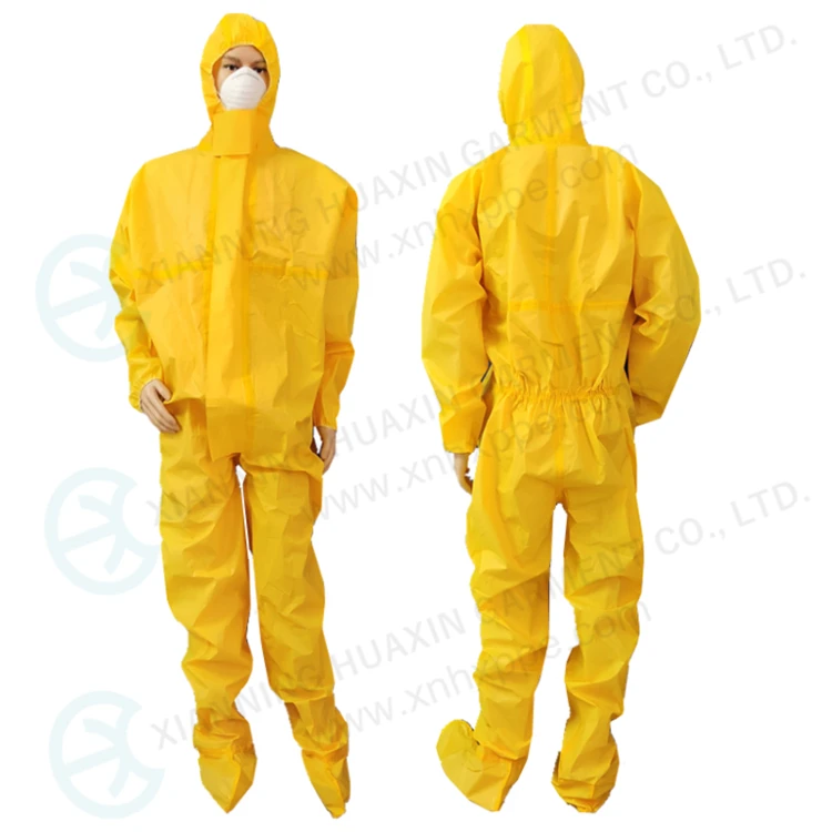 TYPE3B Special PE Coated PP Chemical Resistant Disposable Coverall Hazmat Suit With Shoe Cover