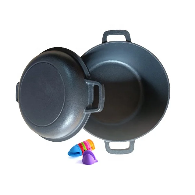 2 in 1 Pre Seasoned Dutch Oven with Skillet Lid for Induction Electric Grill Stovetop BBQ Camping (5 Quart)