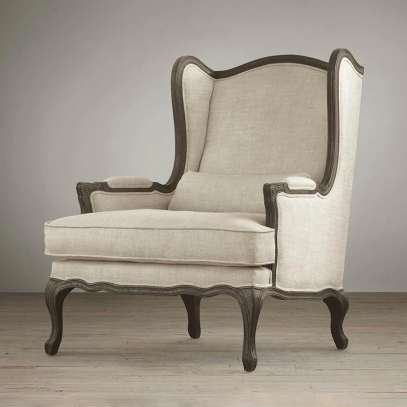 American solid wood sofa chair living room balcony Oak retro high back tiger chair leisure soft bag single sofa customization