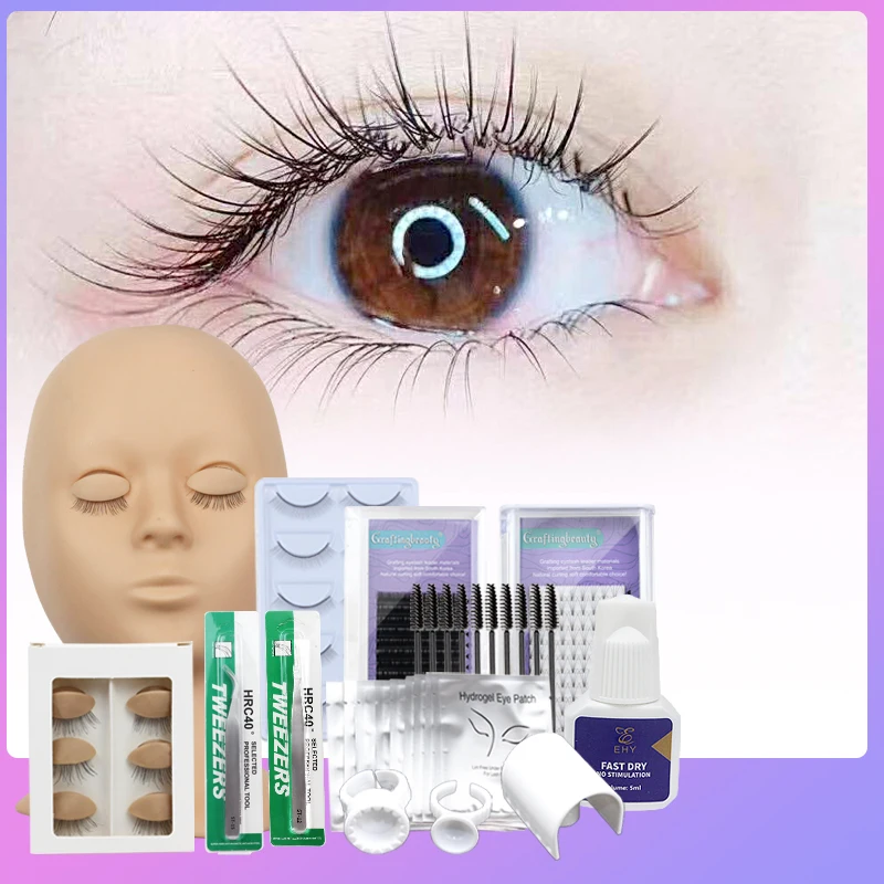 
Manufacturer 10 pieces eyelash extension practice kit removable mannequin permanent eyelash extension traning set 