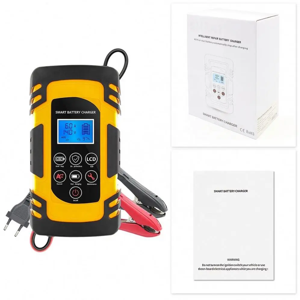 12V 24V Large Power 12A Universal Car Battery Charger Battery Charger Maintainer for Truck Car AGM Deep Cycle VRLA Pulse Repair