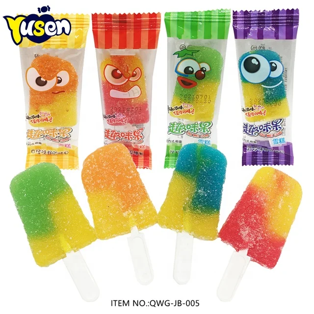 Wholesale High Quality Colorful Sweet Fruit Flavor Ice Cream Shaped Soft Jelly Lollipop Gummy Candy