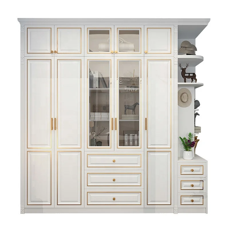 Light luxury American style glass door cabinet with hinged door big lots wardrobe combination