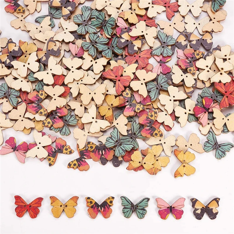 Wholesale colorful wooden butterfly buttons