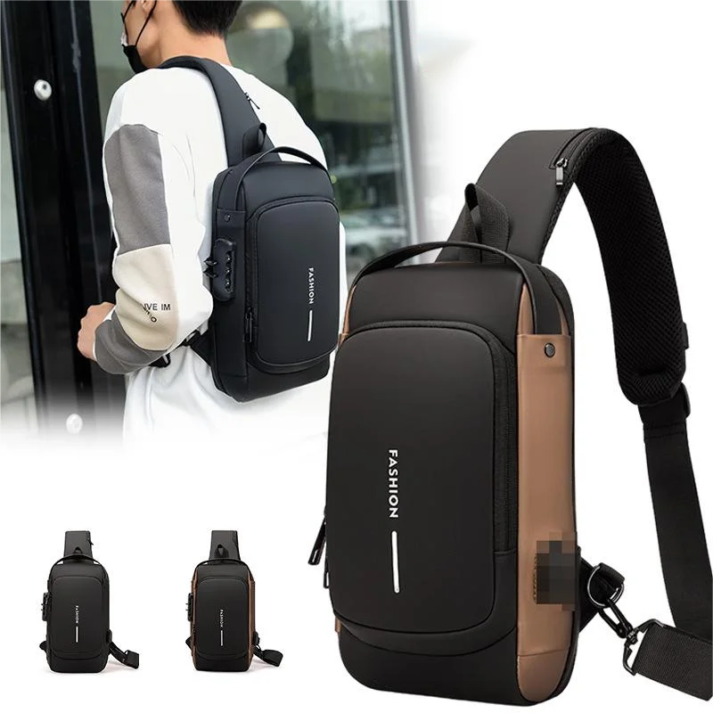 Factory Custom Men Fashion Anti-theft Waterproof Sport Chest Bag Multi-function Man Single Shoulder Bag with USB and Locked Code